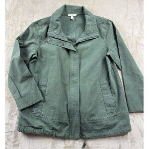 Eileen Fisher Size Small Petite Green Jacket Organic Cotton Hemp Full Zip Snaps